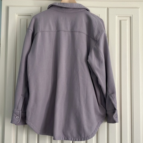 Athleta Retroplush Shirt Jacket Purple Plush Cotton Blend Button Up Size L - Picture 4 of 11